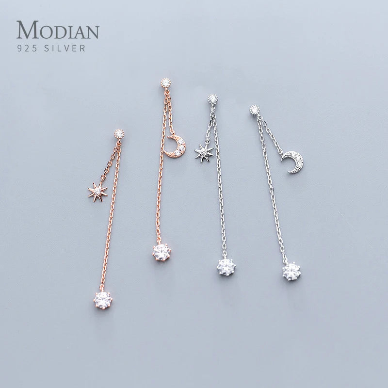 Pendientes Modian Moon con borlas en plata de ley 925, color oro rosa, circonita cúbica transparente, regalo para mujer, joyería fina y original.