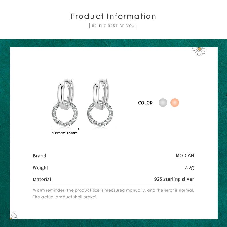 Pendientes Modian de plata de ley 925 con forma de círculo en oro rosa y circonita cúbica transparente para mujer, joyería de boda