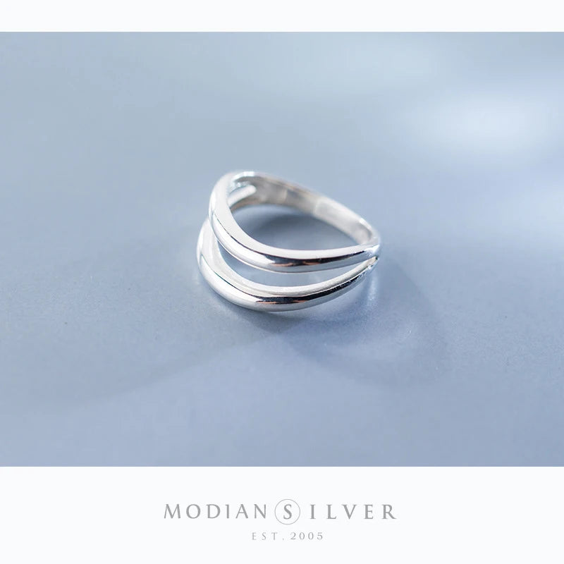 Anillo Modian de doble capa con diseño geométrico en plata de ley 925 para mujer, anillo sencillo de moda, regalo de fiesta, joyería fina.