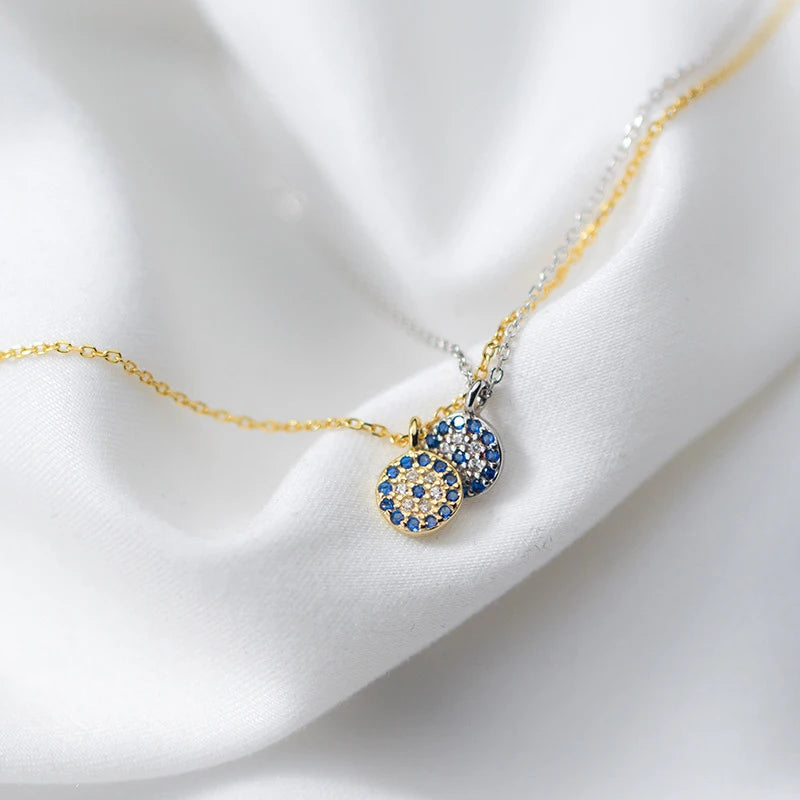 Colgante Modian con ojos de cristal azul, collar clásico de plata de ley 925 color dorado para mujer, joyería fina de plata S925