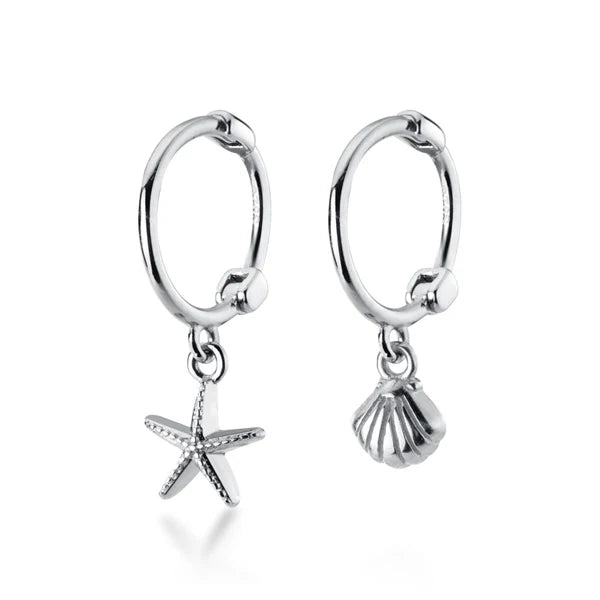 Nuevos pendientes de aro asimétricos Modian de plata de ley 925 con forma de estrella de mar y concha para mujer, pendientes de boda sencillos, joyería fina, regalo