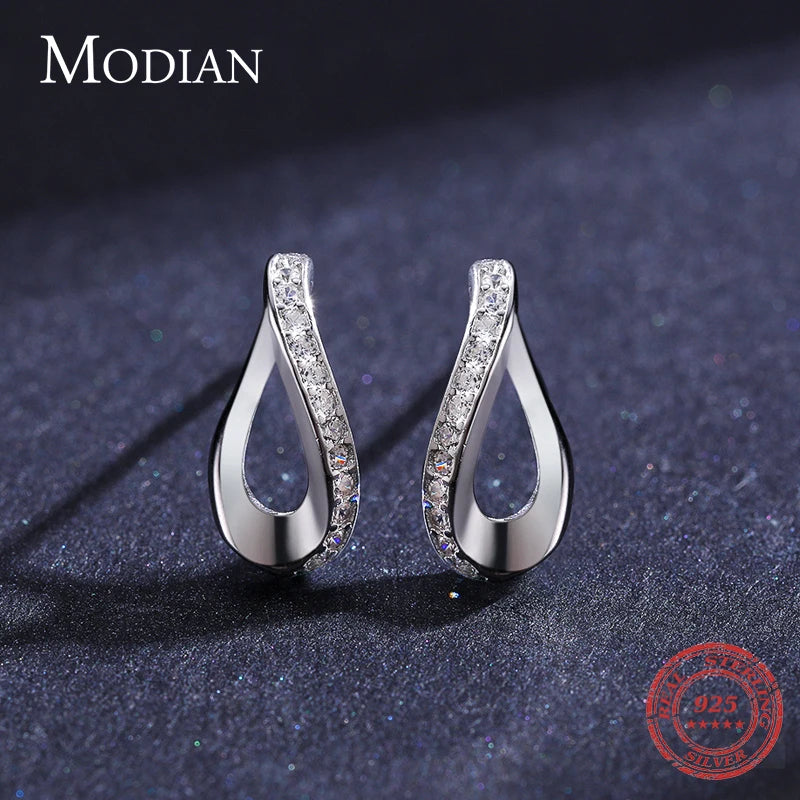Pendientes geométricos Modian de plata de ley 925 auténtica para mujer, sencillos y rectangulares, joyería fina para aniversario de boda.