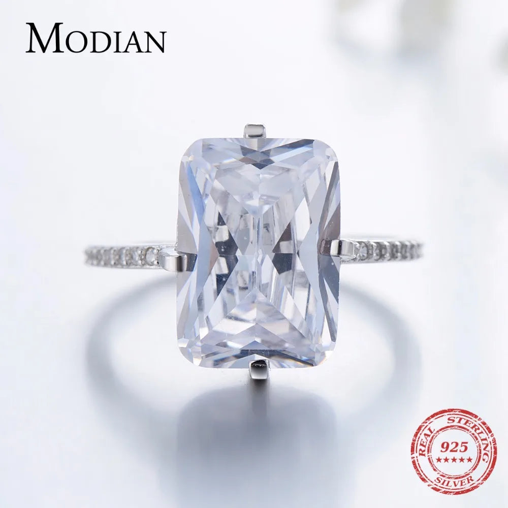 Anillos de lujo Modian de plata esterlina 925 100% rectangulares con circonitas transparentes 5A, joyería de aniversario y compromiso para mujeres, anillos de moda.