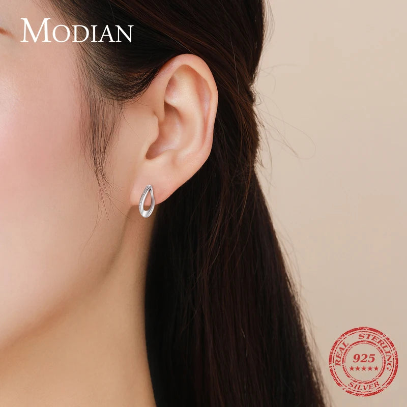 Pendientes geométricos Modian de plata de ley 925 auténtica para mujer, sencillos y rectangulares, joyería fina para aniversario de boda.