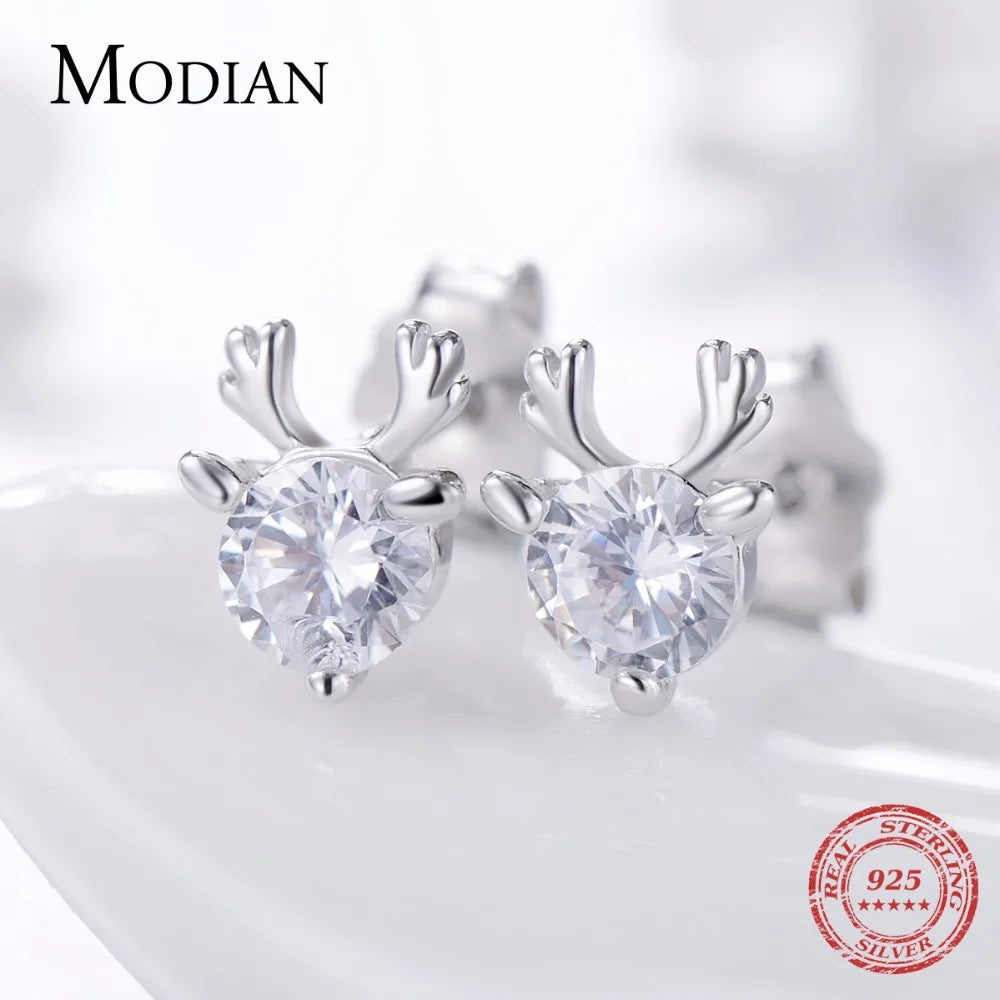 Pendientes Modian auténticos de plata de ley 925 con forma de ciervo Milu, joyería de moda animal para mujer, pendientes de reno de moda, regalo