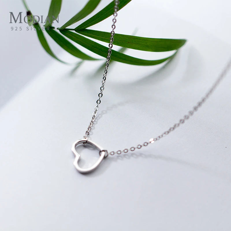 Collar con colgante de corazón romántico de Modian, de 3 colores, para mujer, 100 % plata de ley 925, joyería de aniversario