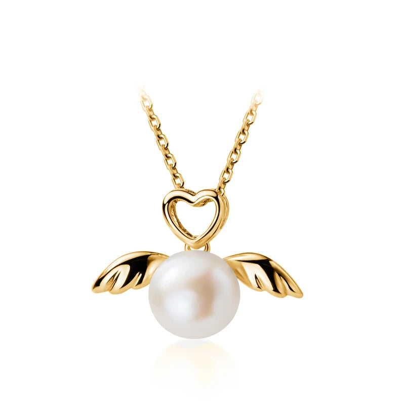 Colgante elegante de alas de ángel de plata de ley 925 con forma de corazón y perla natural de Modian para mujer, joyería fina.