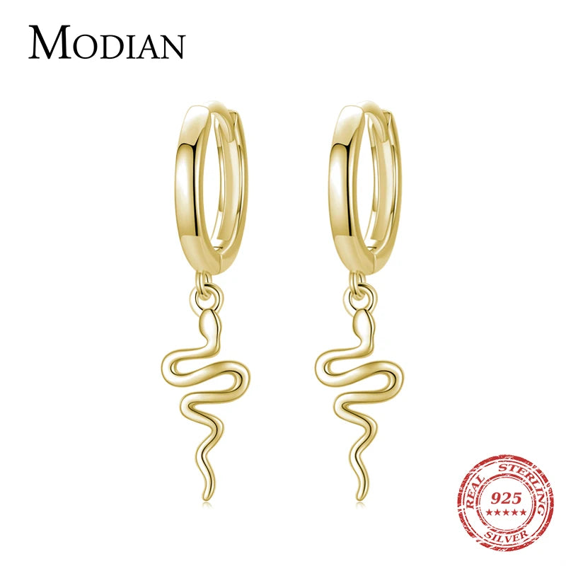 Pendientes de aro Modian de plata de ley 925 con diseño de serpiente, elegantes y sencillos, para mujeres y niñas, color dorado, joyería hipoalergénica.