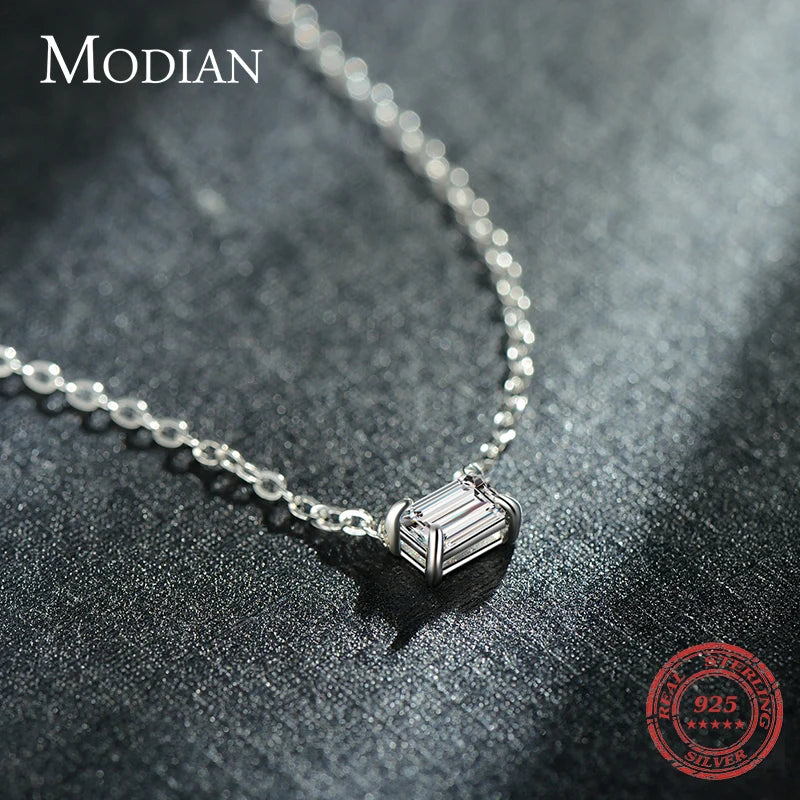 Collar con colgante de circonita AAA de plata esterlina 925 auténtica de Modian para mujer, collares de plata para mujer, joyería fina.