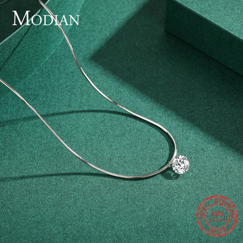Gargantilla Modian 100% de plata de ley 925 con circonita cúbica transparente, moderna y sencilla, con cadena de eslabones para mujer, joyería fina para fiestas.