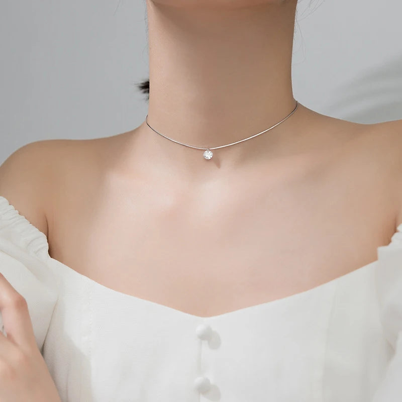 Collar con colgante redondo de circonita AAA deslumbrante de plata esterlina 925 pura de Modian para mujer, gargantilla de moda, joyería fina