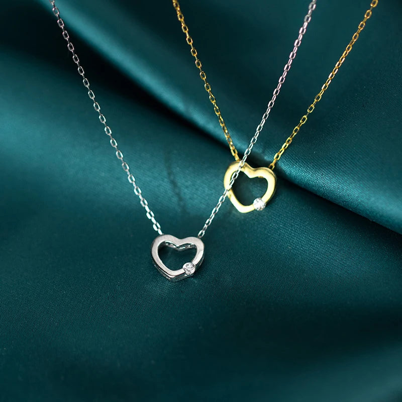 MODIAN 925 Sterling Silver Simple Gold Color Radiant Zircon Hollow Out Hearts Pendant Necklace for Women Fashion Fine Jewelry