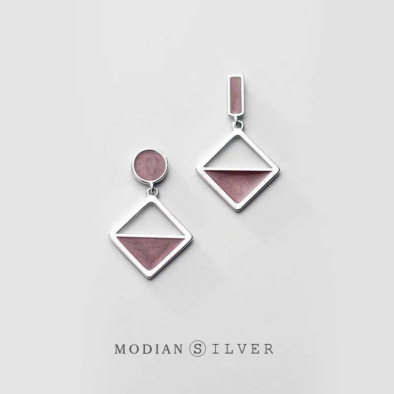 Modian - Nuevos pendientes colgantes asimétricos geométricos de plata de ley 925 para mujer, estilo OL, esmerilados, joyería fina