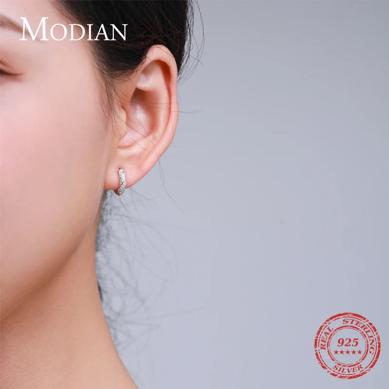 Modian 100% Real 925 Sterling Silver Classic Simple Circle Luxury Zirconia Hoop Earrings For Women Wedding Jewelry Accessories