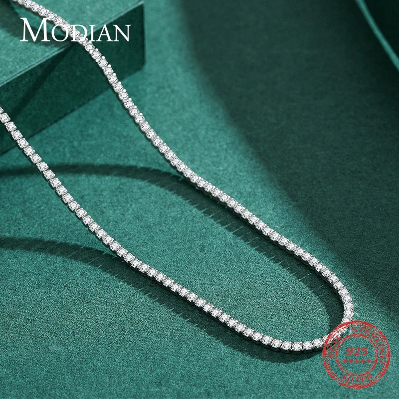 Collar clásico de lujo Modian con circonita cúbica transparente, plata esterlina 925 maciza, brillante, gargantilla para mujer, joyería llamativa