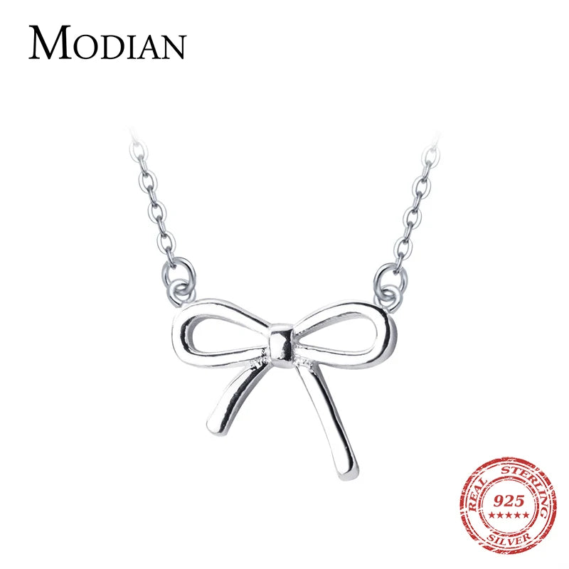 Collar con colgante de lazo elegante de Modian, auténtica plata de ley 925, para mujer, joyería fina de moda, regalos, bisutería
