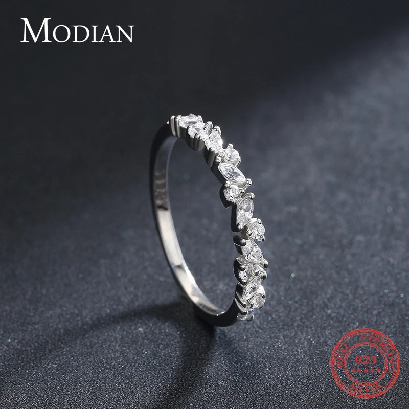 Anillos de dedo Modian de circonita cúbica apilables simples para mujer, plata esterlina 925 sólida, exquisito anillo fino, joyería de moda, regalo