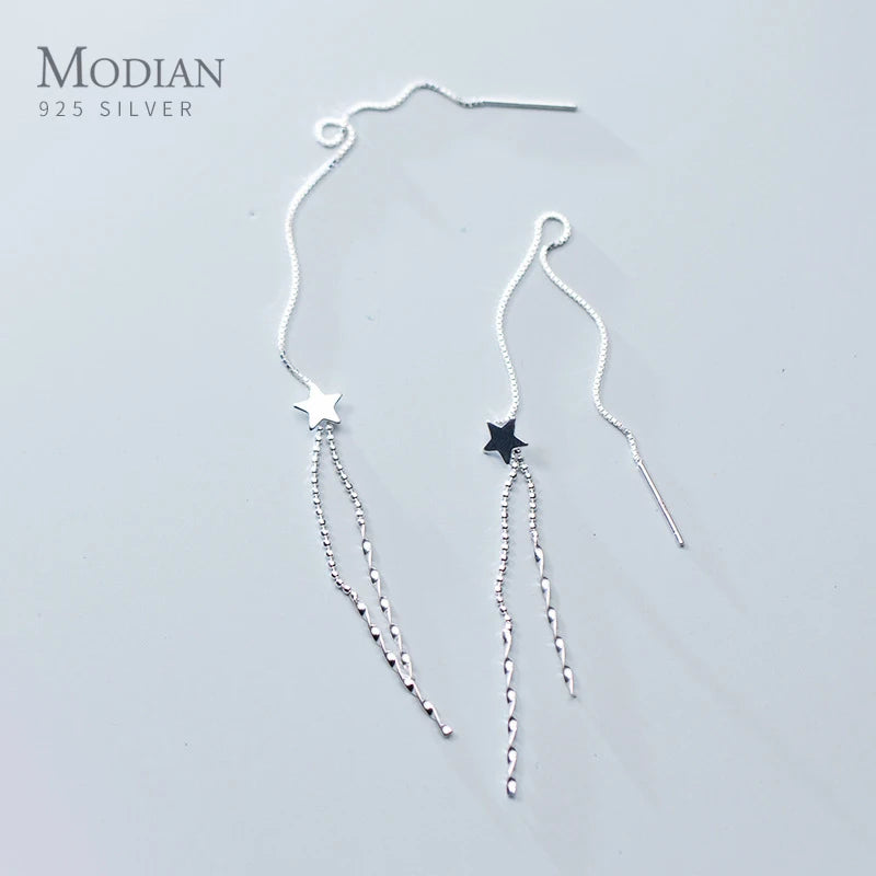 Pendientes largos con borlas y estrellas de Modian Fashion, de plata de ley 925, estilo coreano, para mujer, ideal como regalo de fiesta.