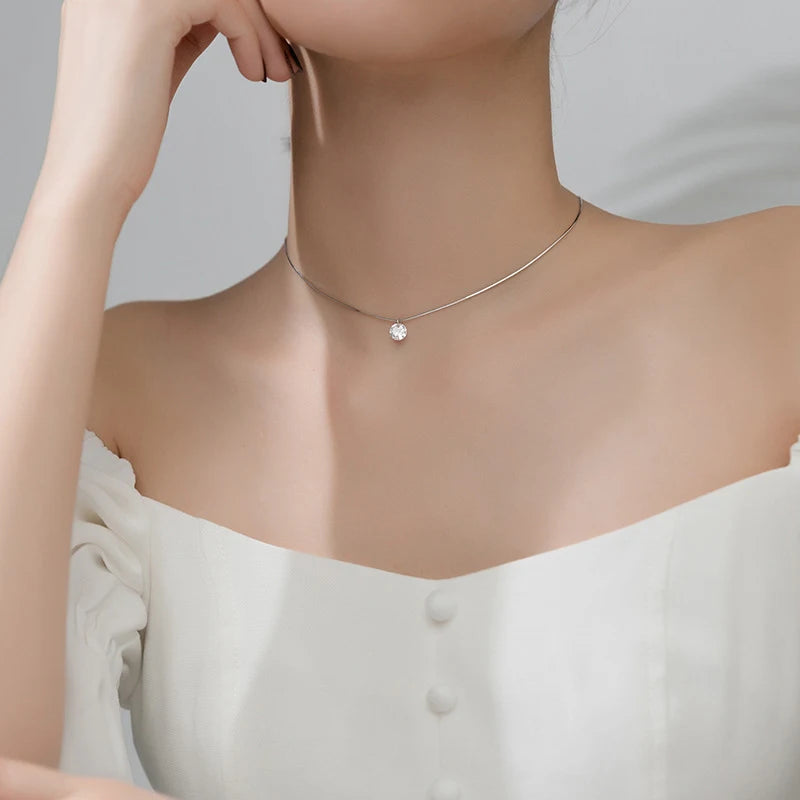 Collar con colgante redondo de circonita AAA deslumbrante de plata esterlina 925 pura de Modian para mujer, gargantilla de moda, joyería fina