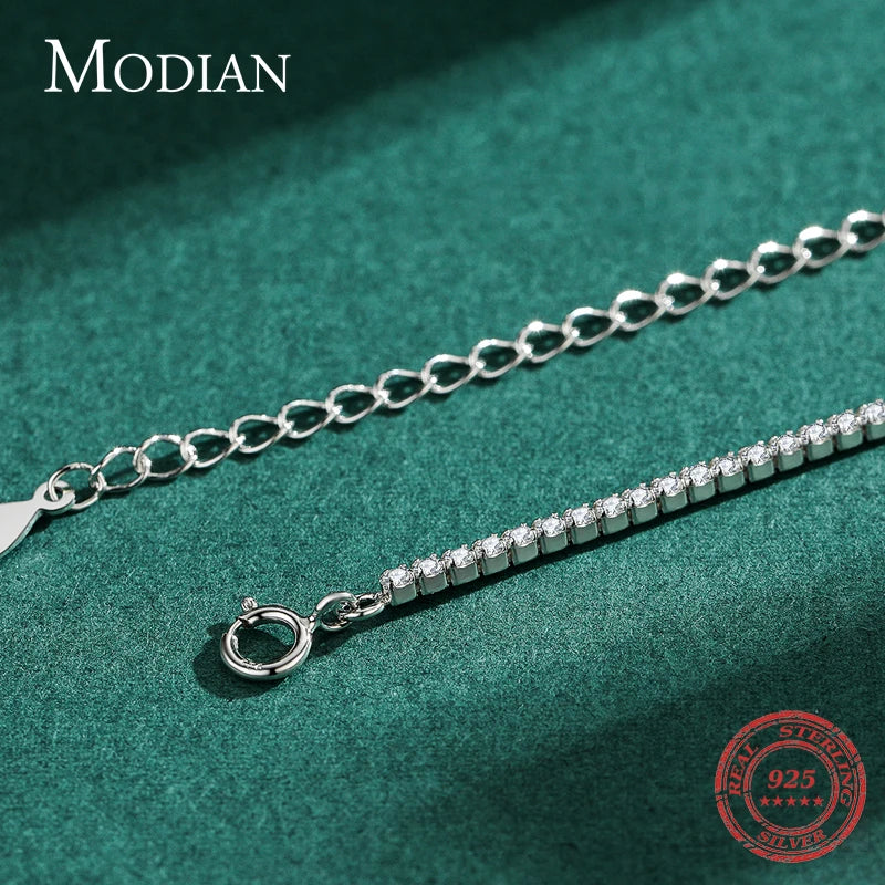 Collar clásico de lujo Modian con circonita cúbica transparente, plata esterlina 925 maciza, brillante, gargantilla para mujer, joyería llamativa