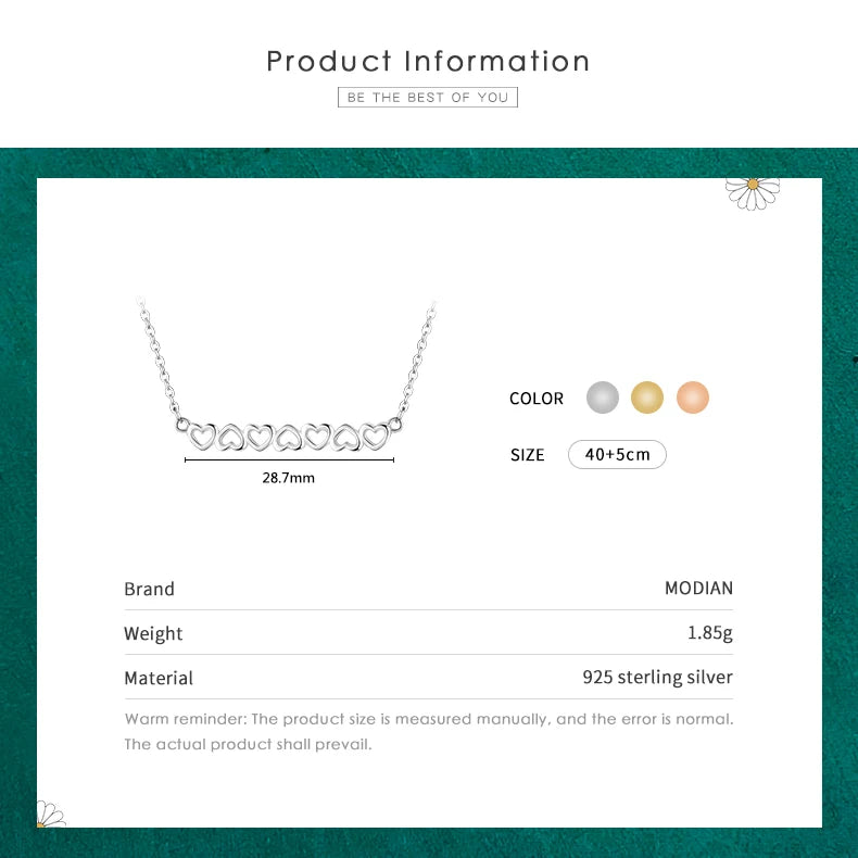 Collar de moda Modian con tres corazones de colores, plata de ley 925 maciza, cadena romántica de amor para mujer, joyería de boda, regalos