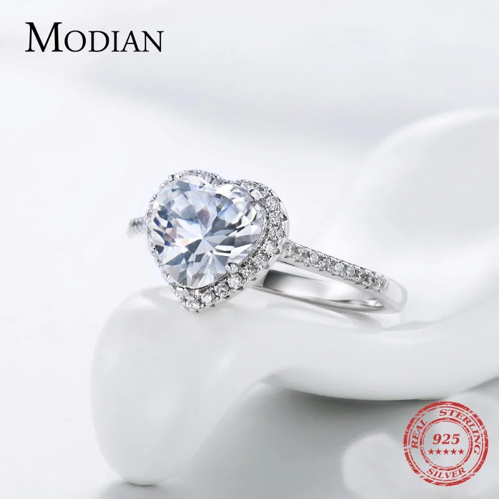 Anillo de compromiso con circonita cúbica de nivel AAAAA en plata de ley 925 con forma de corazón para mujeres y niñas, con caja de regalo.