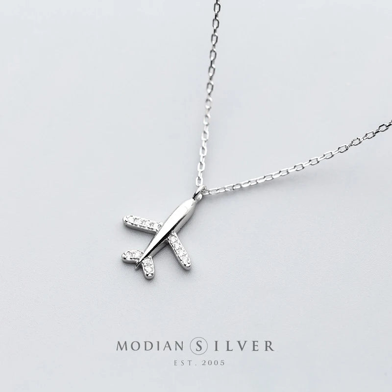 Modian New Sales Charm Tiny Hope Plane Necklace 100% 925 Sterling Silver Aircraft Pendant For Women Romantic Party Jewelry Gift