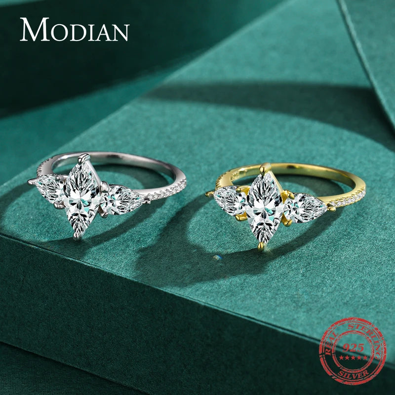Anillo de boda MODIAN de plata de ley 925 de alta calidad con diamantes brillantes y circonita cúbica para mujer, joyería de compromiso.