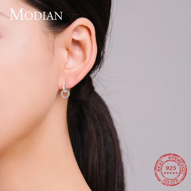 Pendientes Modian de plata de ley 925 con forma de círculo en oro rosa y circonita cúbica transparente para mujer, joyería de boda