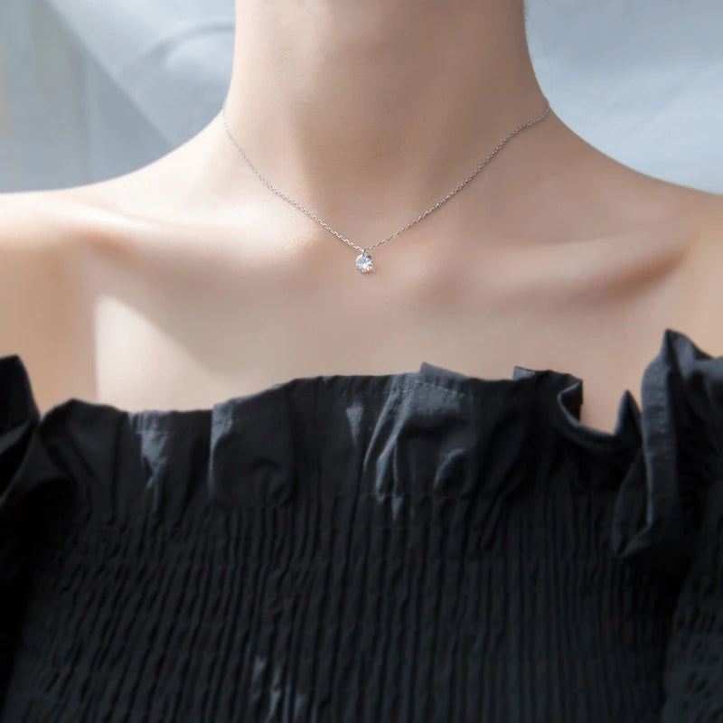 Collar Modian de cadena de circonitas transparentes y redondas de plata de ley 100 % 925 con colgante para mujer, joyería de boda, regalo