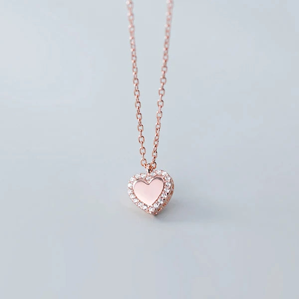 Modian Shiny Zircon Romantic Hearts Pendant Necklace for Women 925 Sterling Silver Link Chain Necklace Engagement Fine Jewelry