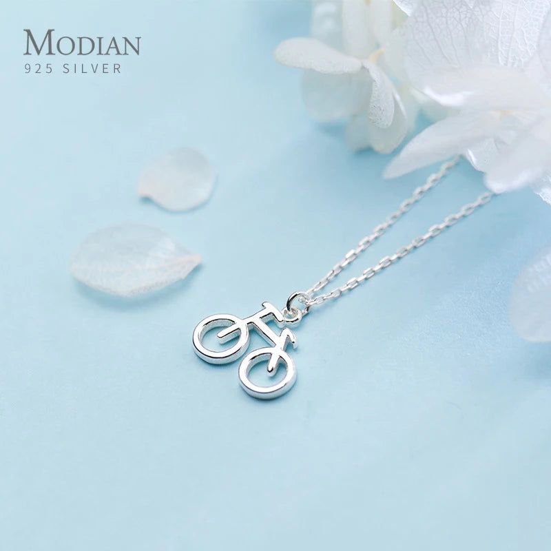 Colgante Modian de bicicleta pequeña y bonita de plata de ley 925 para mujer, estilo coreano, con diseño geométrico, joyería fina