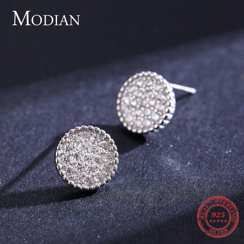 Pendientes Modian de plata de ley 925 con botones de lujo para mujer, con circonitas cúbicas transparentes y brillantes, redondos y sencillos, joyería fina para bodas.