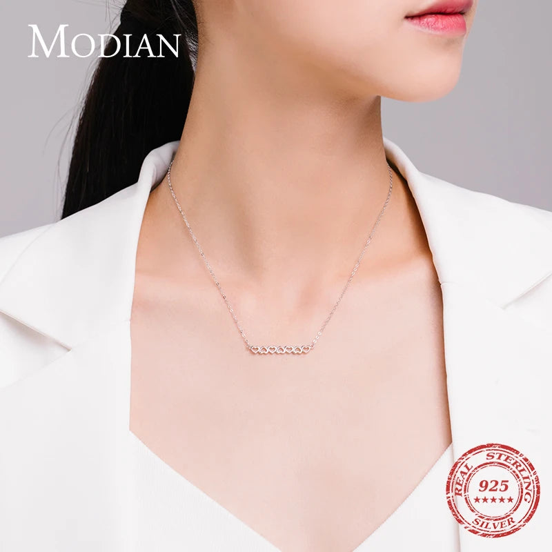 Collar de moda Modian con tres corazones de colores, plata de ley 925 maciza, cadena romántica de amor para mujer, joyería de boda, regalos