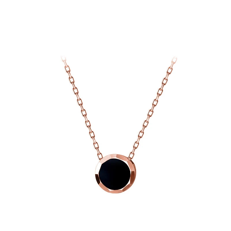 Collar Modian 100% de plata esterlina 925 auténtica, sencillo, de esmalte negro, color oro rosa, bonito colgante, cadena para mujer, joyería