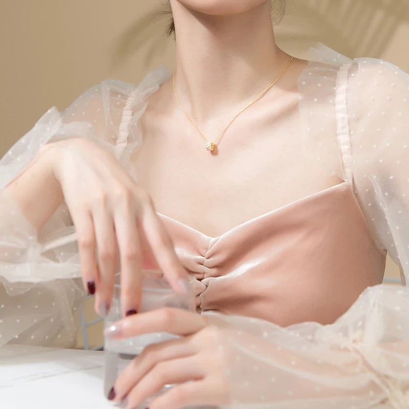 Collar con colgante de tubo redondo de lujo Modian de plata de ley 925 auténtica con circonita brillante para mujer, cadena de eslabones, joyería fina