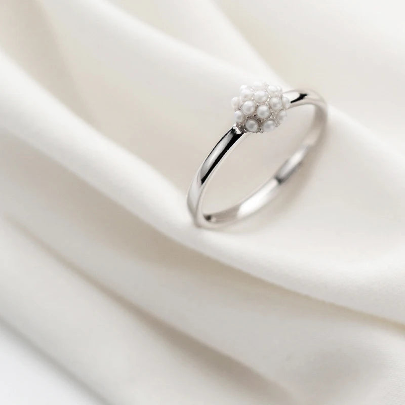 Anillos de dedo MODIAN de plata de ley 925 auténtica con perlas redondas elegantes para mujer, anillos ajustables, joyería de aniversario y compromiso.