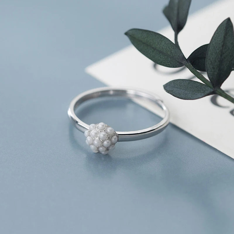 Anillos de dedo MODIAN de plata de ley 925 auténtica con perlas redondas elegantes para mujer, anillos ajustables, joyería de aniversario y compromiso.