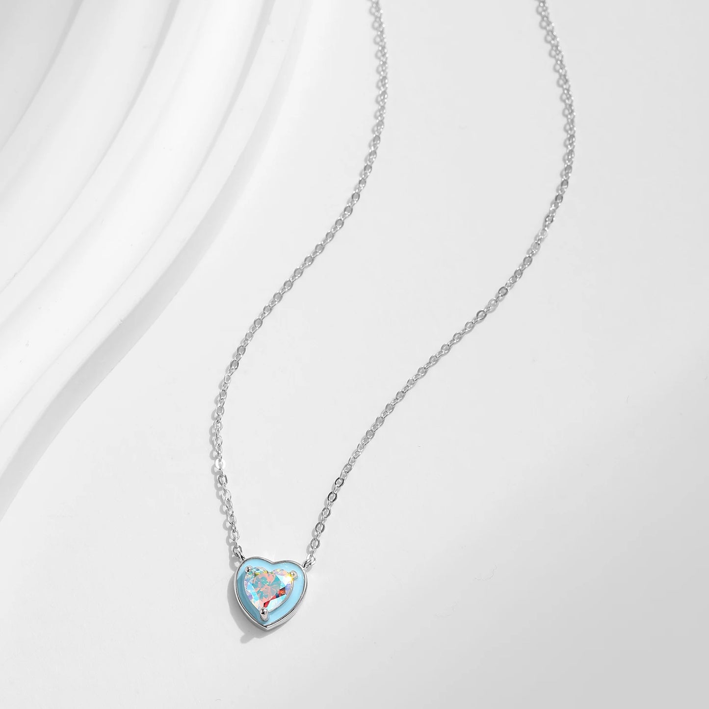 Colgante de corazón esmaltado azul claro MODIAN en plata de ley 925, cadena de corazón romántica y colorida para mujer, joyería fina, regalos.