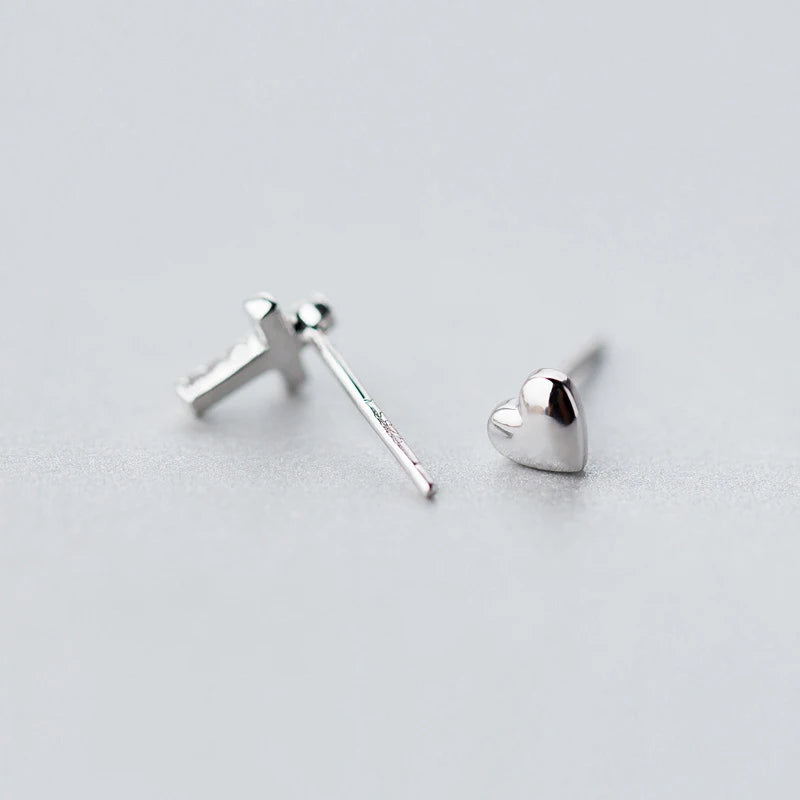 Pendientes pequeños con forma de cruz de Modian, circonita cúbica transparente, con forma de corazón, de amor y fe, de moda para mujer, brillantes, de plata de ley 925, joyería fina con dijes
