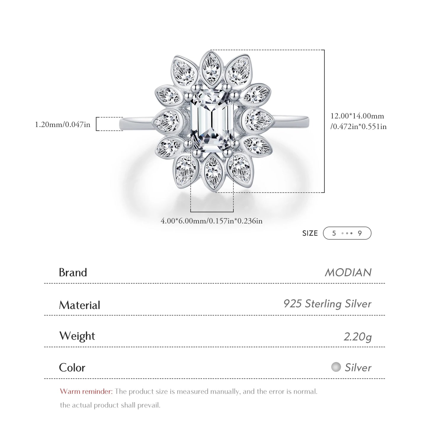 Anillo de cóctel de lujo MODIAN de plata de ley 925 con flores y circonitas brillantes para mujer, joyería fina para boda y compromiso.