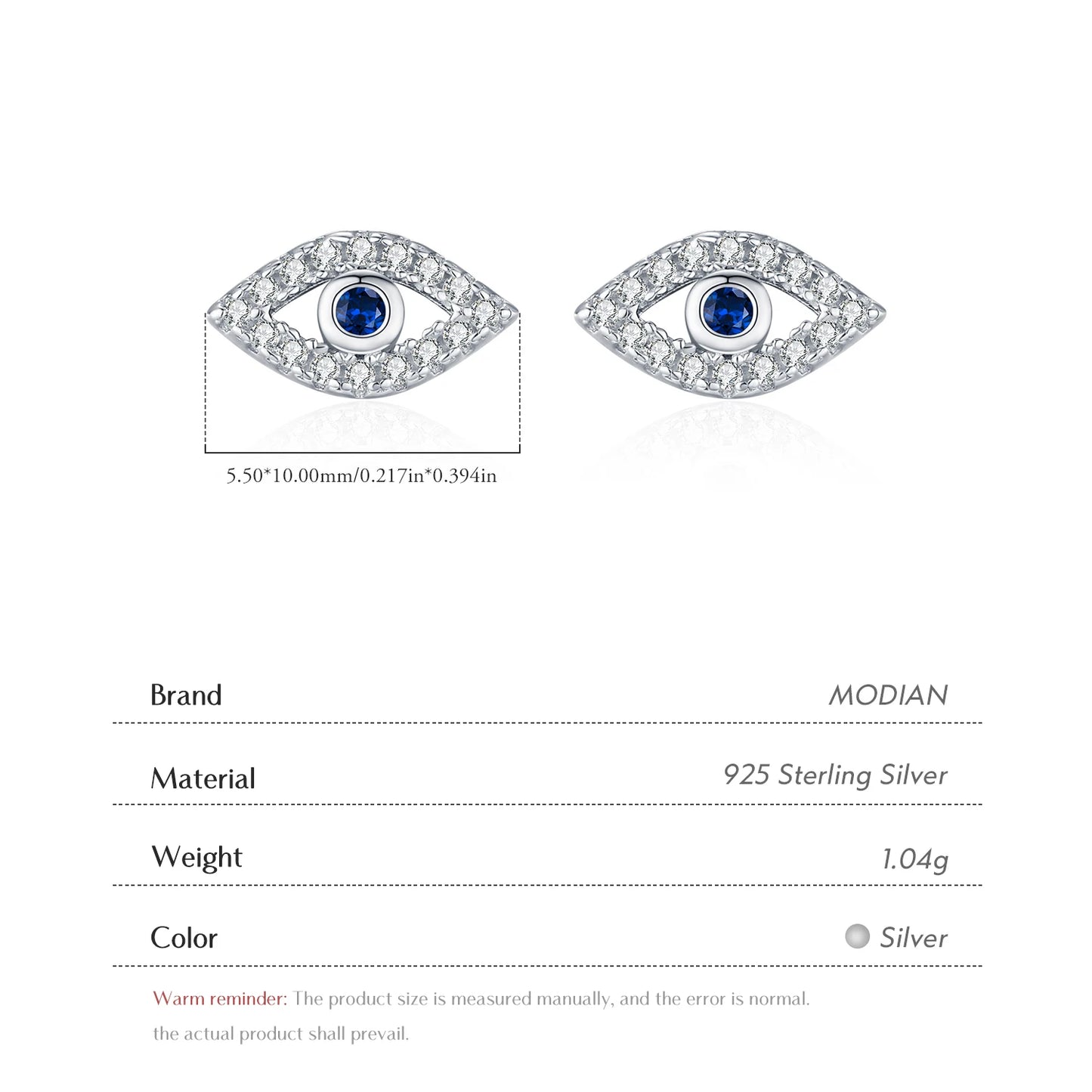 MODIAN 925 Sterling Silver Sparkle Zircon Ear Studs Delicate Blue Eyes Small Stud Earrings For Women Fine Jewelry