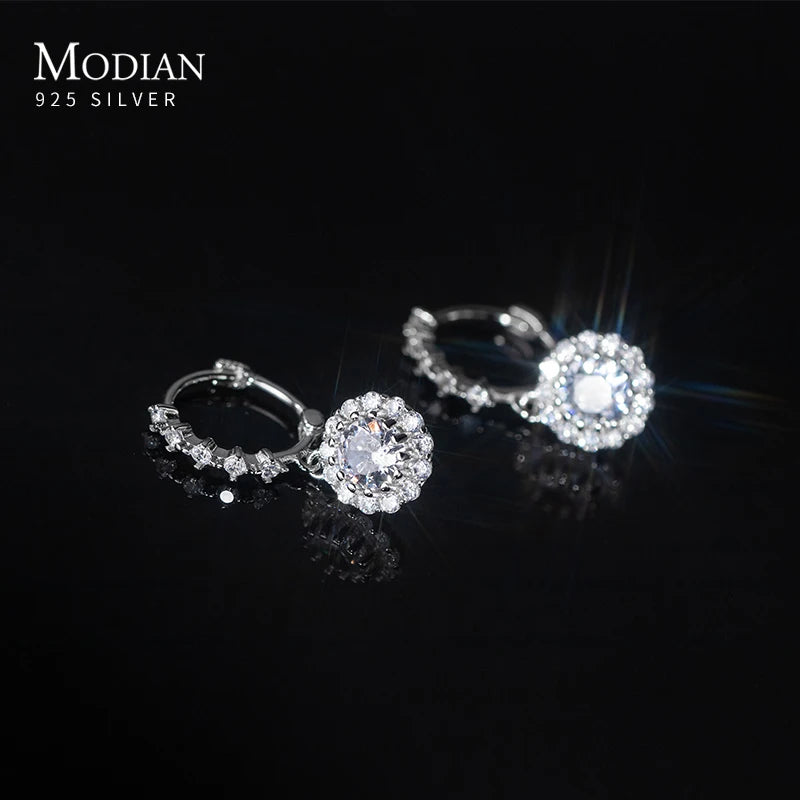 Pendientes colgantes de lujo Moidan con circonitas redondas brillantes, de plata de ley 925, con dijes colgantes para mujer, joyería de boda.