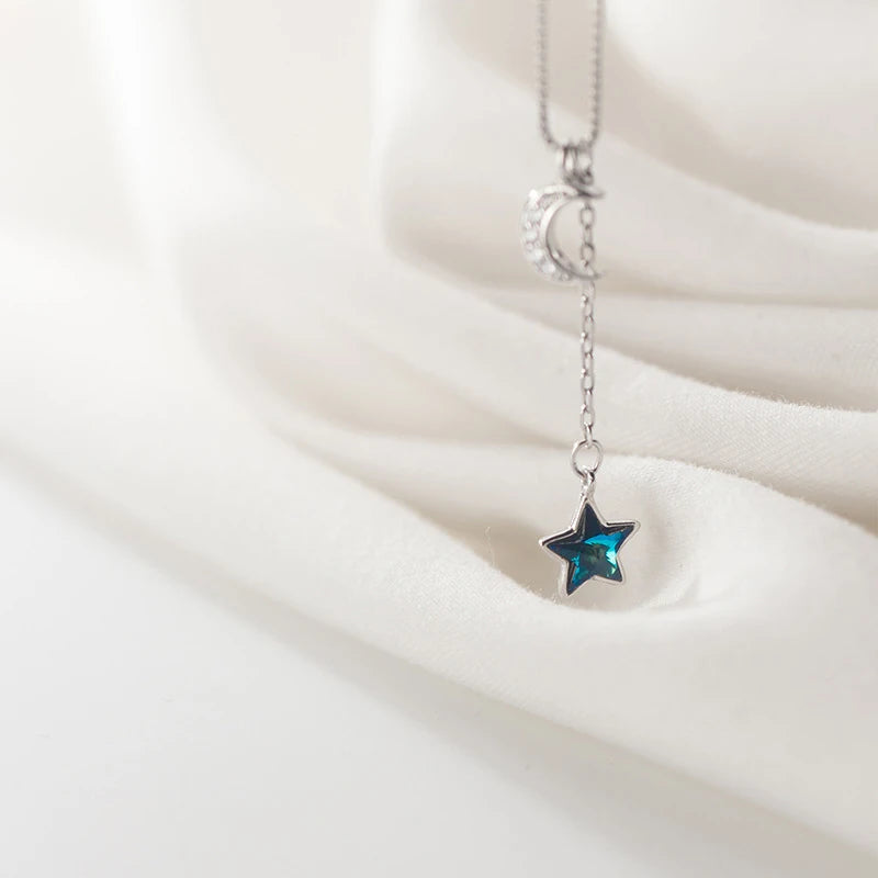Modian Real 925 Sterling Silver Shining Crescent Star Pendant for Women Link Chain Fashion Fit Women Engagement Party Jewelry