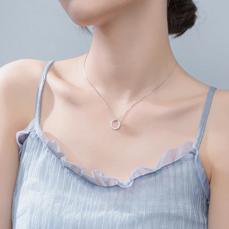Modian New Sale Real 925 Sterling Silver Round Clear CZ Exquisite Luxury Pendant Necklace For Women Wedding Fine Jewelry