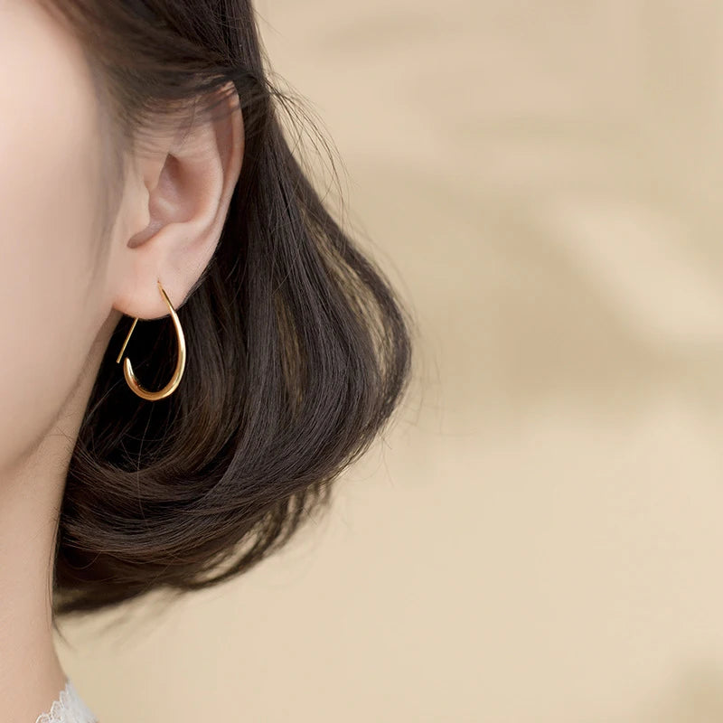 Pendientes de gota ovalados geométricos de color dorado de Modian para mujer, pendientes de gancho de plata de ley 925 a la moda, diseño de joyería fina
