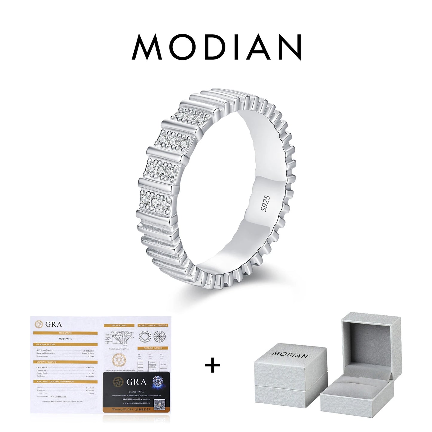 MODIAN Exquisite D Color Moissanite Ring 925 Sterling Silver Fashion Stackable Eternity Band Rings For Women Fine Jewelry