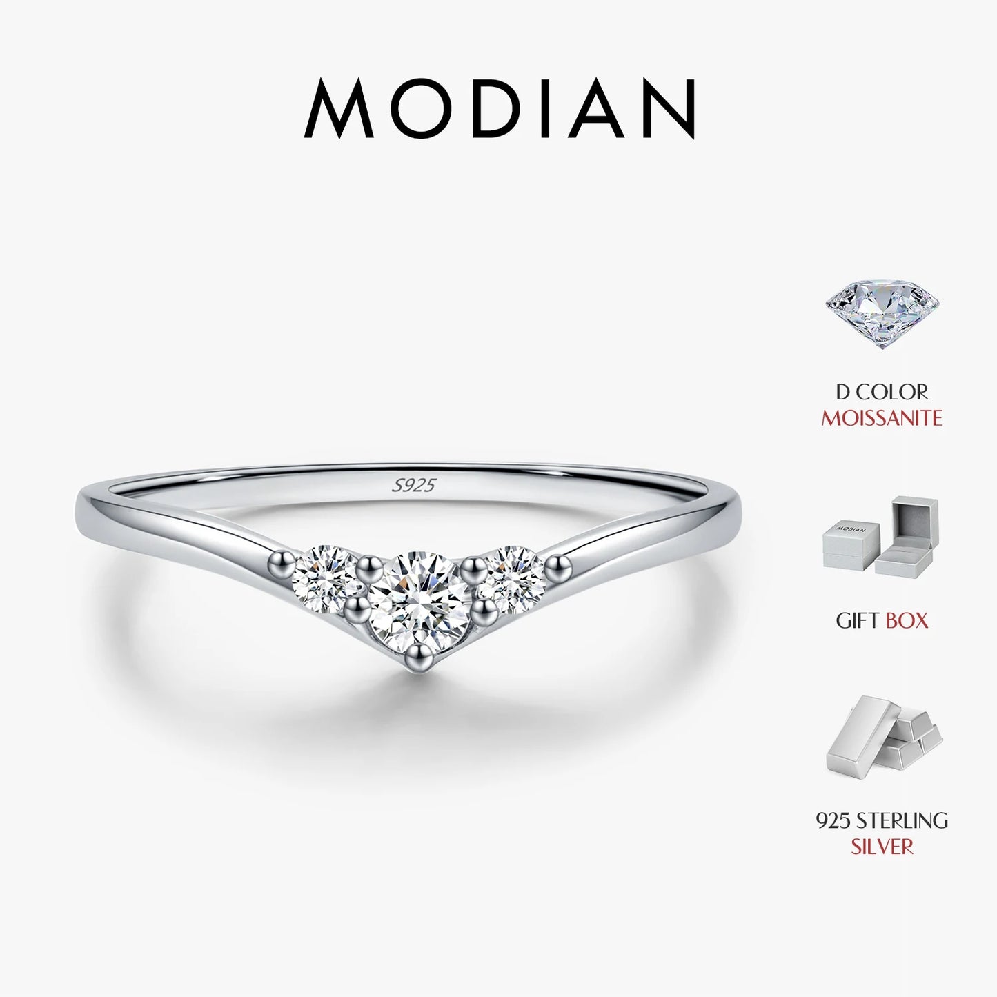 Anillo de moissanita MODIAN Simple Eternity de plata de ley 925, brillante, sencillo y fino, para mujer, joyería fina, regalo