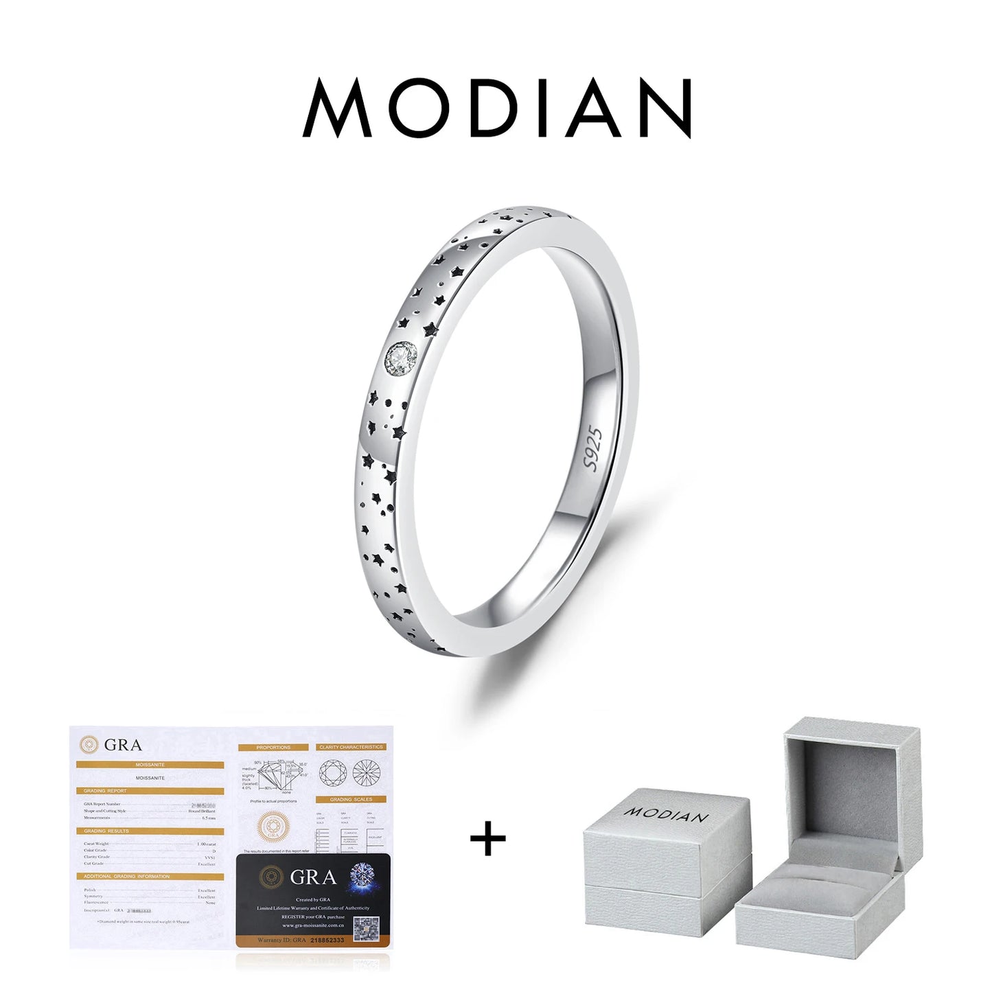 MODIAN D Color Moissanite Sparkle Couple Ring 925 Sterling Silver Charming Stars Ring For Women and Men Anniversary Fine Jewelry
