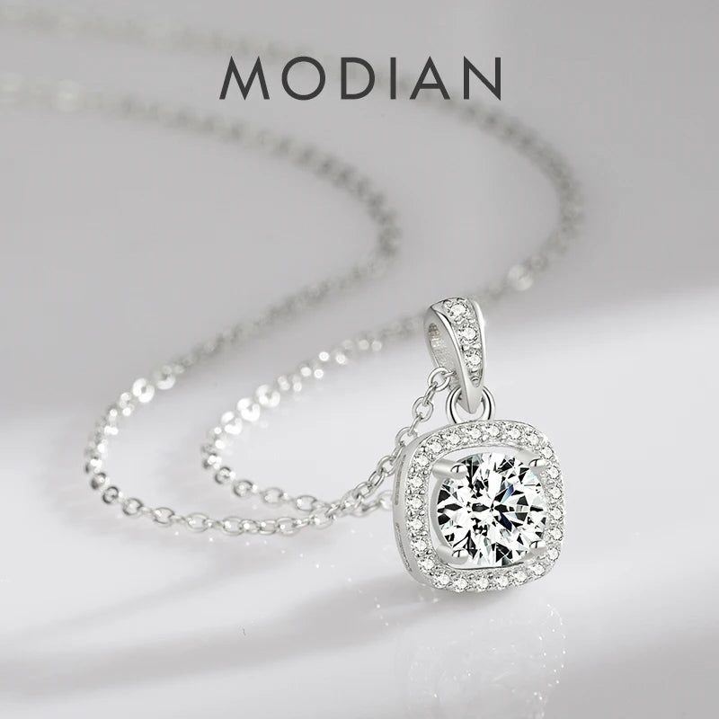 Modian Classic Shiny Exquisite Chain Necklace 100% 925 Sterling Silver Sparkling Zirconia Pendant Wedding Jewelry For Women Gift